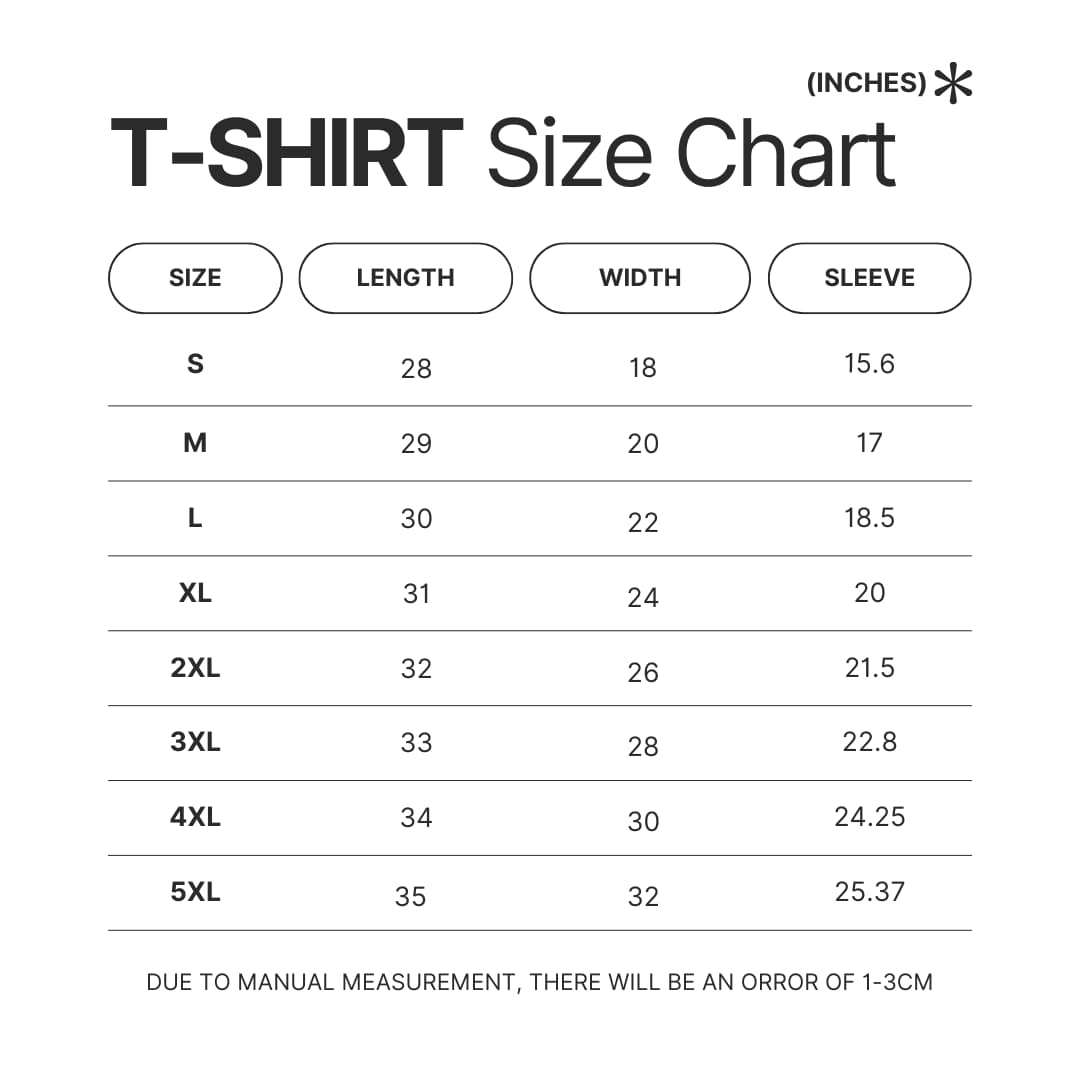 T shirt Size Chart - Steins;Gate Merch