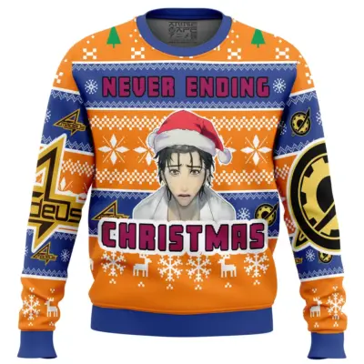 Rintarou Okabe Steins Gate Ugly Christmas Sweater FRONT mockup - Steins;Gate Merch